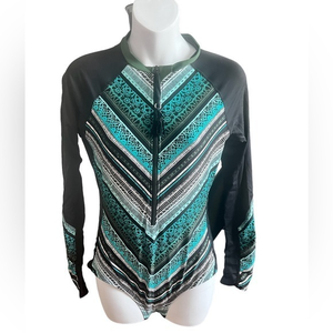 Beach House Sport‎ Long Sleeve Black/Aqua Swimsuit S/M